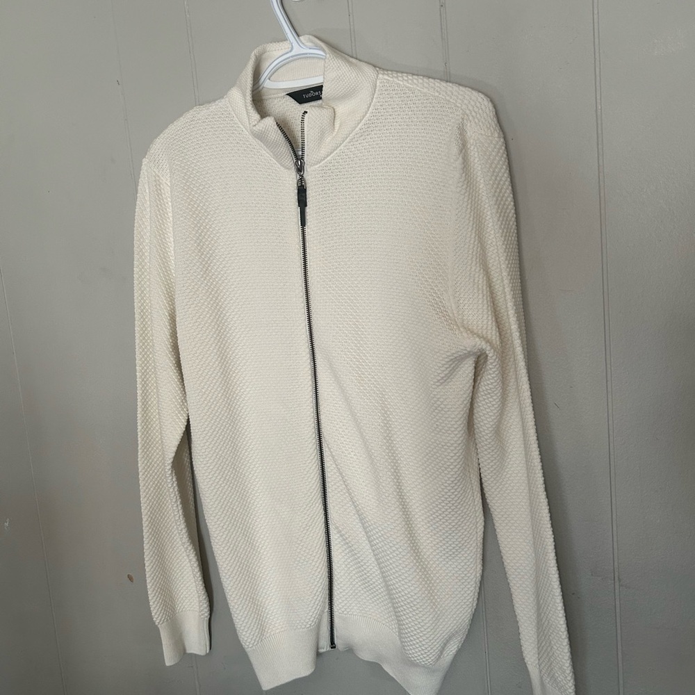 Tudors Ivory Textured Knit Full Zip Sweater Jacket Size M